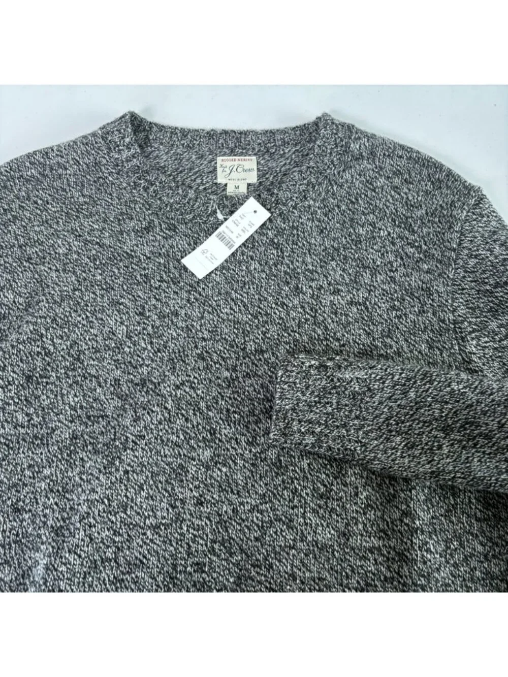 J Crew Rugged Merino Wool Blend Sweater Mens Size M Marled Black Crew‎ Neck NWT